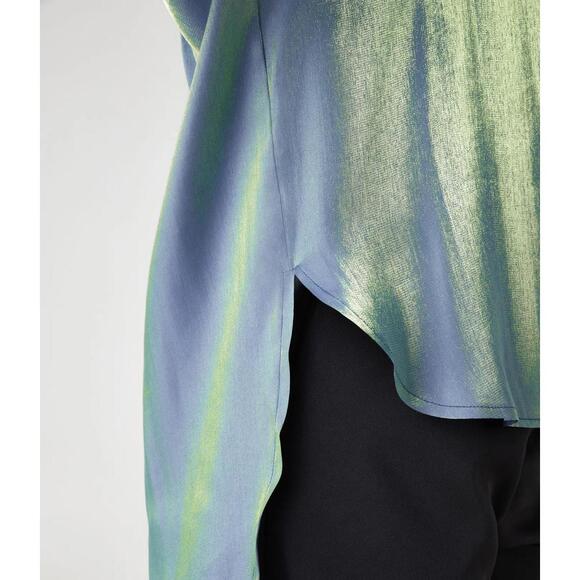 NWT Halara Pocket High Low Curved Hem Shine Oversize Work Shirt Troposphere XS - Picture 6 of 13